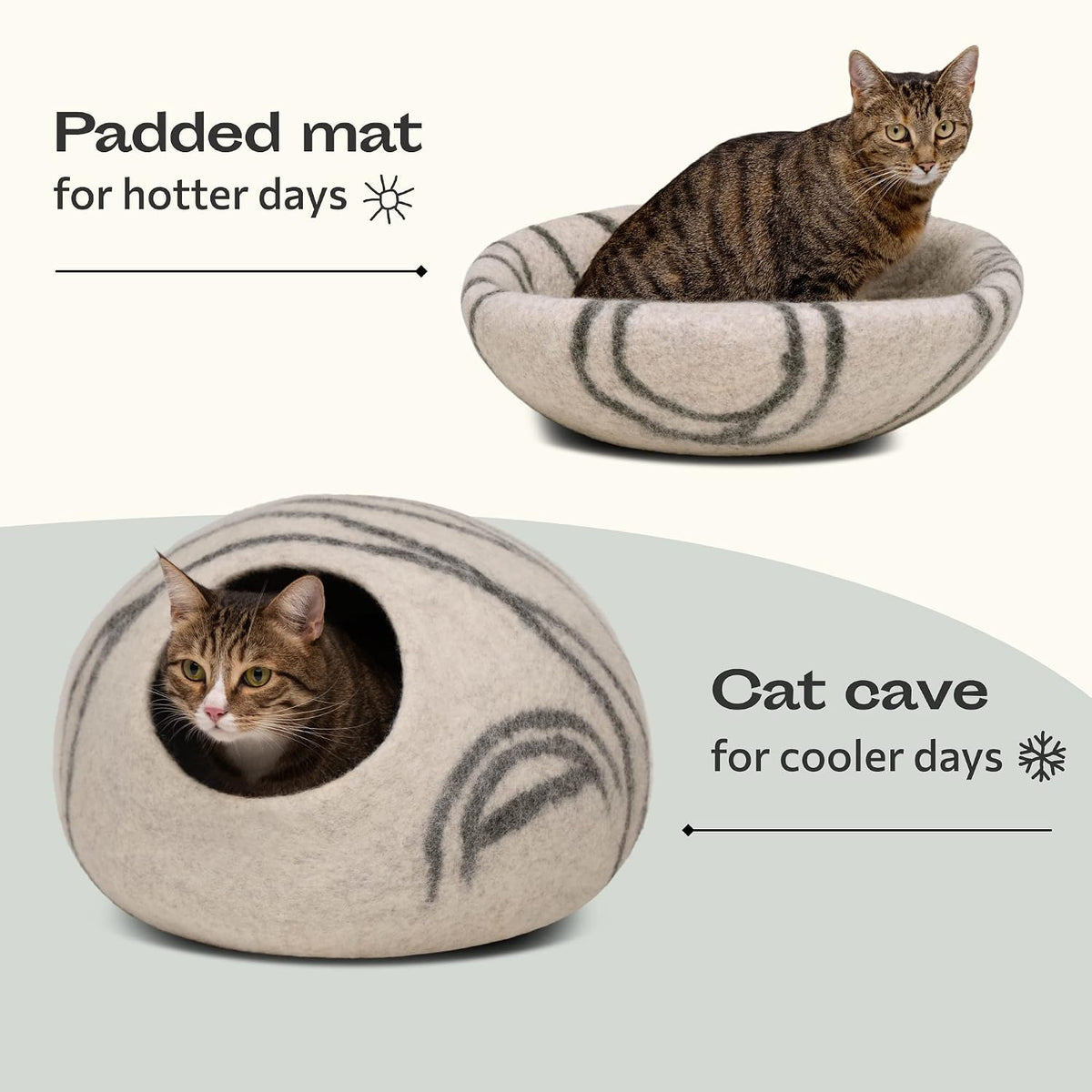 Cat Cave, New Zealand Wool Bed for Indoor Cats - Light Gray / Medium - image 4