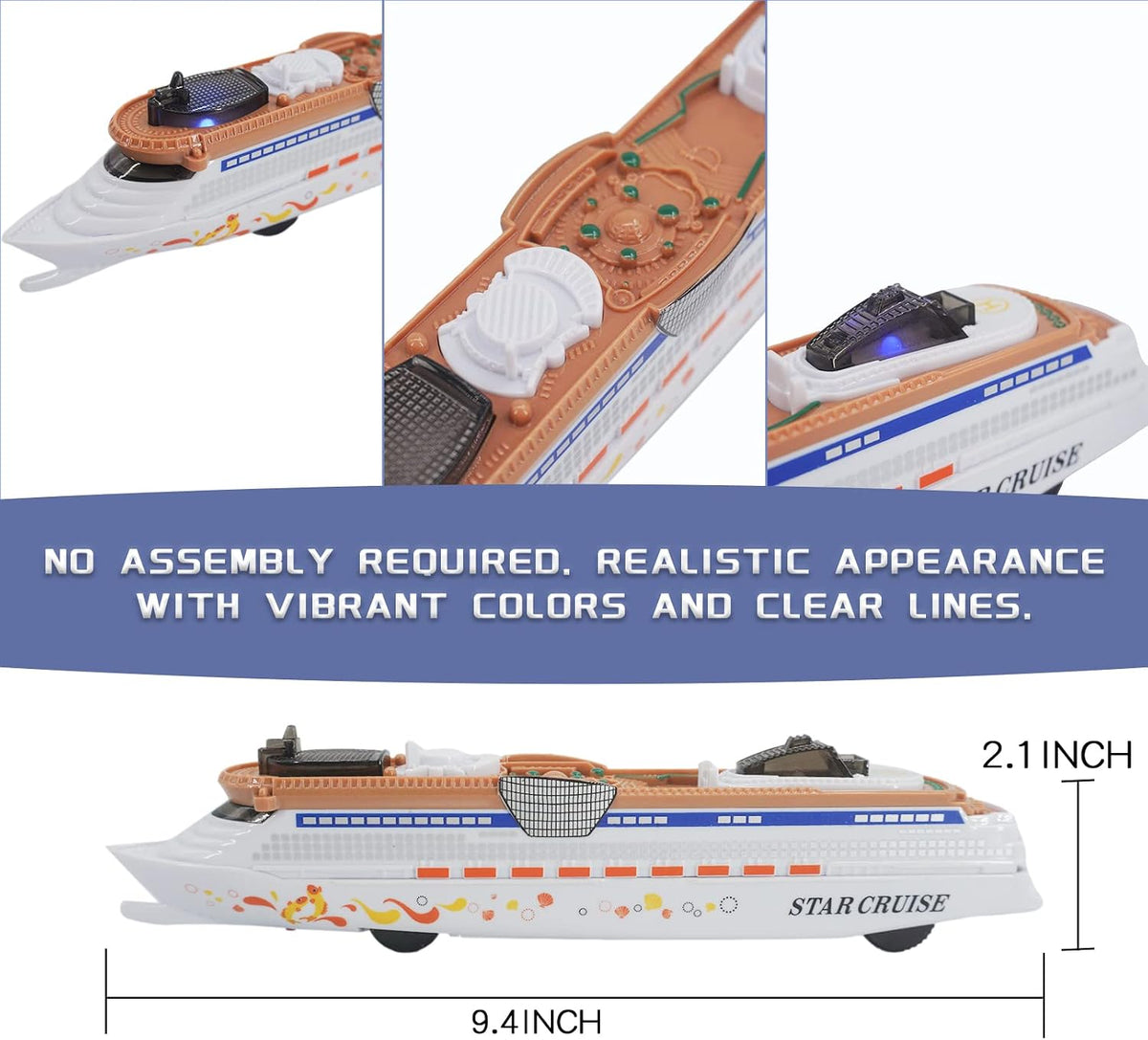 OTONOPI 9.4 inch cruise ship model toy ocean liner with green accents and blue lights - view 3