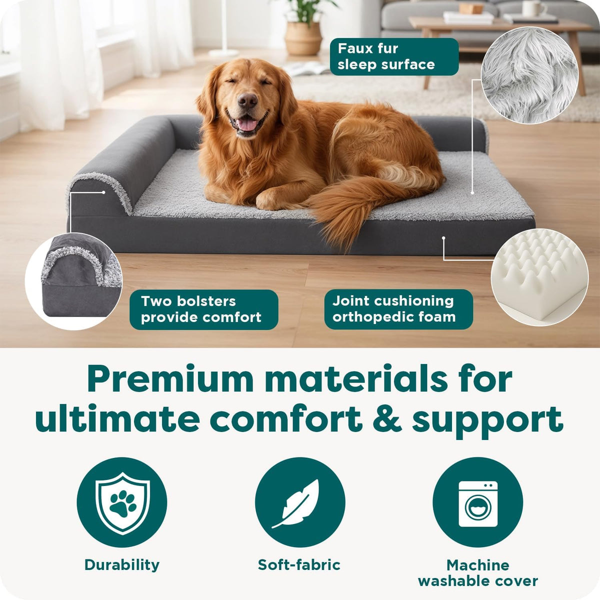 Furhaven Orthopedic Dog Bed for Large Dogs w/ Removable Bolsters - Jumbo / Stone Gray - image 4
