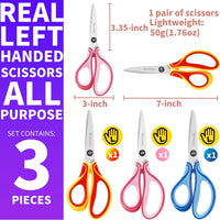 GAIFONGRE 7 inch left-handed kids scissors, 3-pack in red yellow, pink and blue - view 3