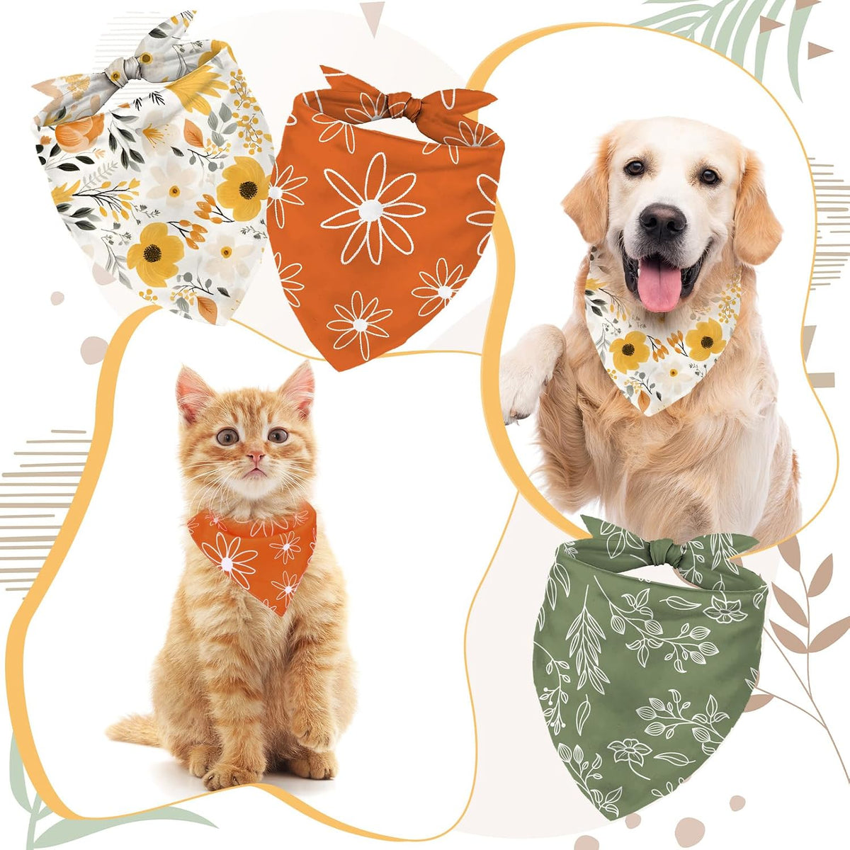 Whaline 4 Pcs Boho Pet Bandanas, Daisy Rainbow Floral Flower – Essentials for Dogs - image 3