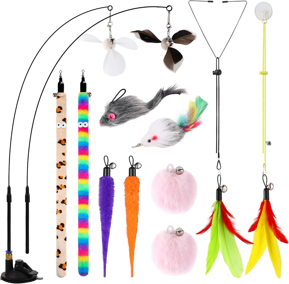 4in1 Interactive Cat Wand Toys with Suction Cup for Indoor Cat - Cat Toy Set