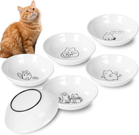 Non-Slip Cat Food Bowls, 6 Pack Whisker-Friendly Ceramic Bowls – Essentials for Cats - cute drawing cat
