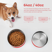Dog Bowl, Stainless Steel Food and Water Bowl - 64 oz / Red - image 2