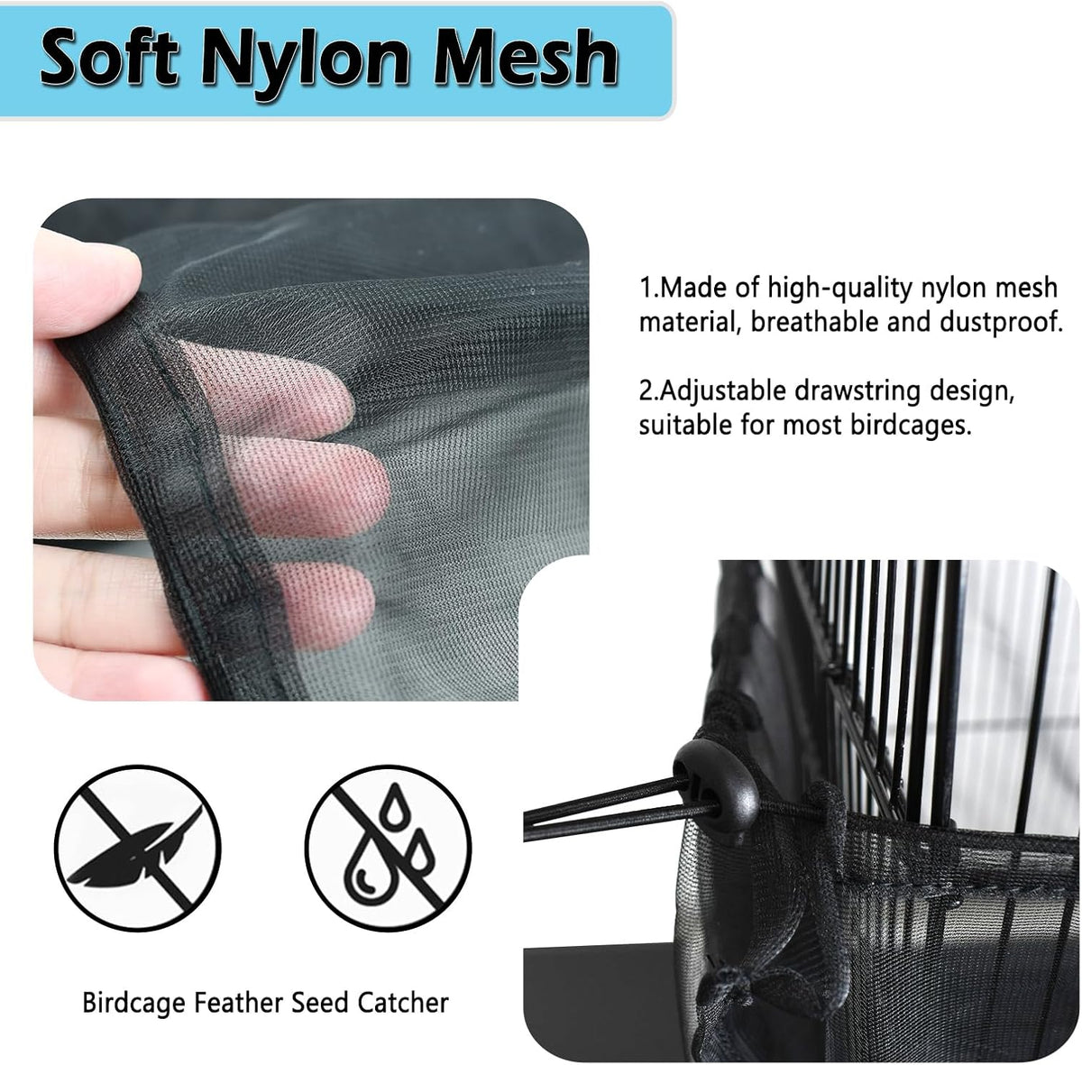 Large Bird Cage Seed Cather - 78.5*27.6in-black - image 4