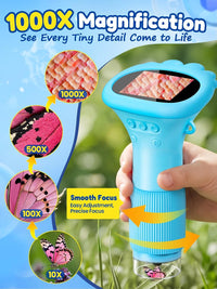 Microscope for Kids 1000X Handheld Digital Miniscope Stem Toys Gifts – Fun for Kids & Family - Blue - image 2