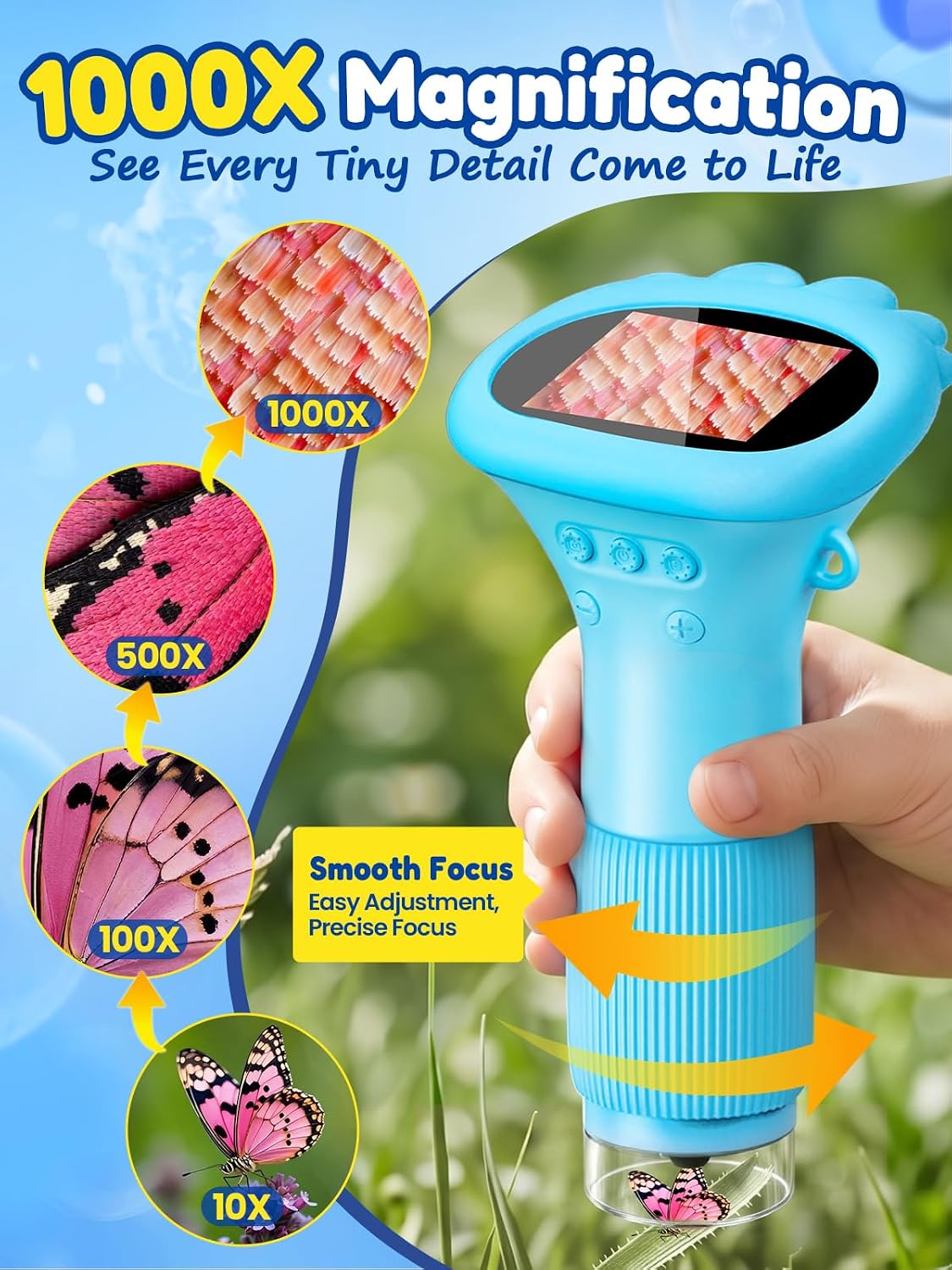 Microscope for Kids 1000X Handheld Digital Miniscope Stem Toys Gifts – Fun for Kids & Family - Blue - image 2