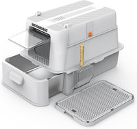 Wooaidagg Enclosed Stainless Steel Cat Litter Box with Odor Control