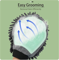 Dual Sided Pet Grooming Glove with Rubber Paw - 2-in-1 Grooming Glove | Fun Dogs & Cats Grooming Tool for Brushing, Massaging, and Scrubbing | Chenille Fabric Side Acts as Pet Bathing(Blue)