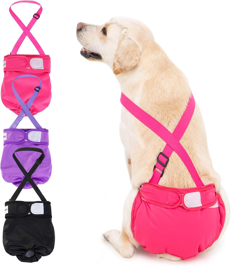 Avont 3 Pack Washable Female Dog Diaper with Suspender - XS / Black/Pink/Purple