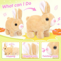 Plush Bunny Easter Toys for Kids,Interactive Bunny with Sounds,Can Walk,Wag Tail and Twitch Nose with Remote Control Leash,Easter Eggs with Pull Back Cars,Easter Birthday Gift for Toddlers