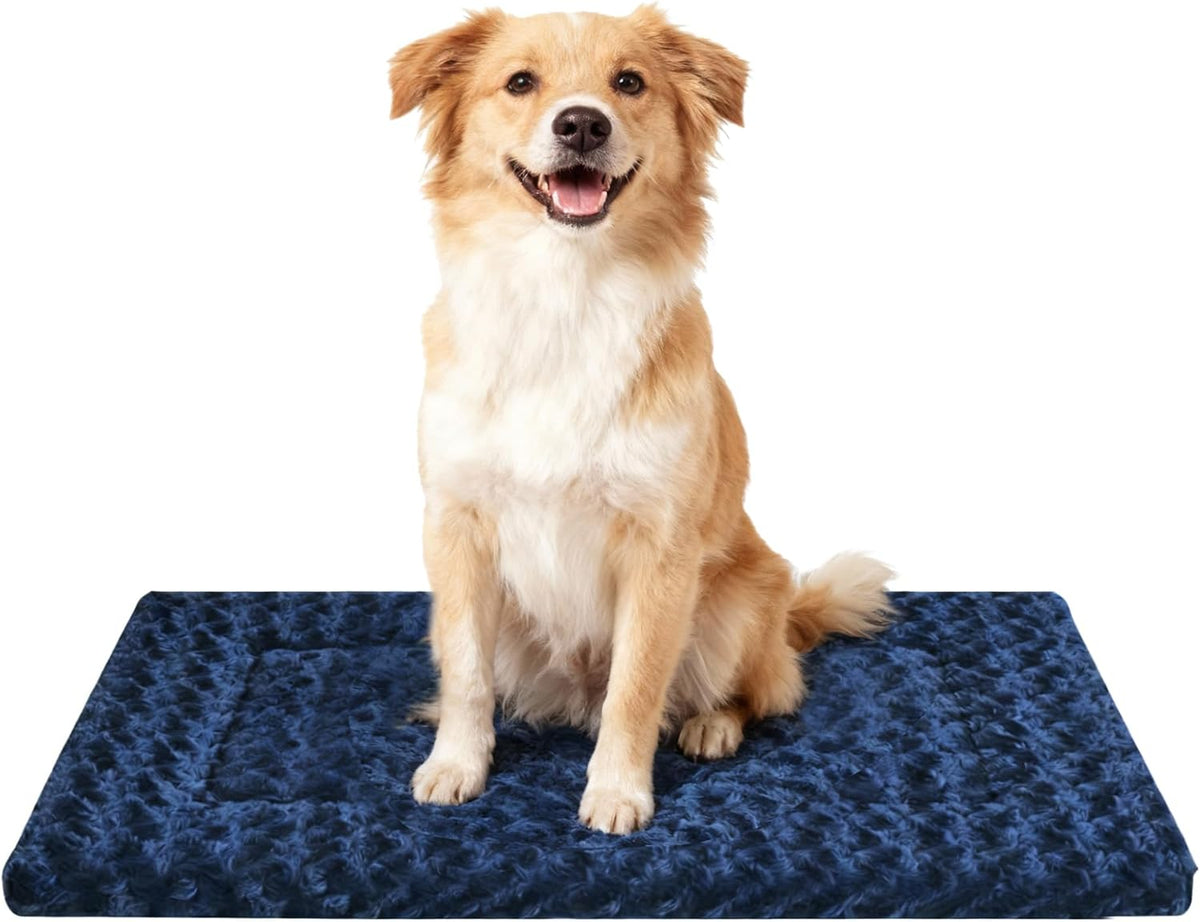 Dog Bed Mat,Reversible & Ultra Soft Kennel Pad-Machine Washable Pet Bed for Dogs & Cats-All-Weather - 30.0" L x 20.0" W x 1.5" Th / Navy Blue