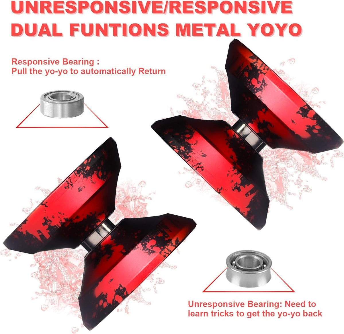 W07 yoyo Professional Metal Trick Yoyo Responsive & Unresponsive – Fun for Kids & Family - 7-BlackRed-Pro - image 4