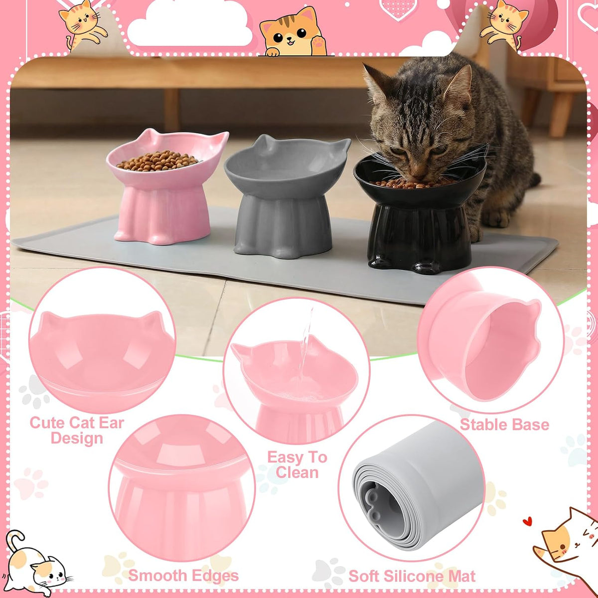 3 Pcs Raised Cat Bowl 15° Elevated Cat Food Bowl Tilted Cats Bowls - Pink, Grey, Black - image 3