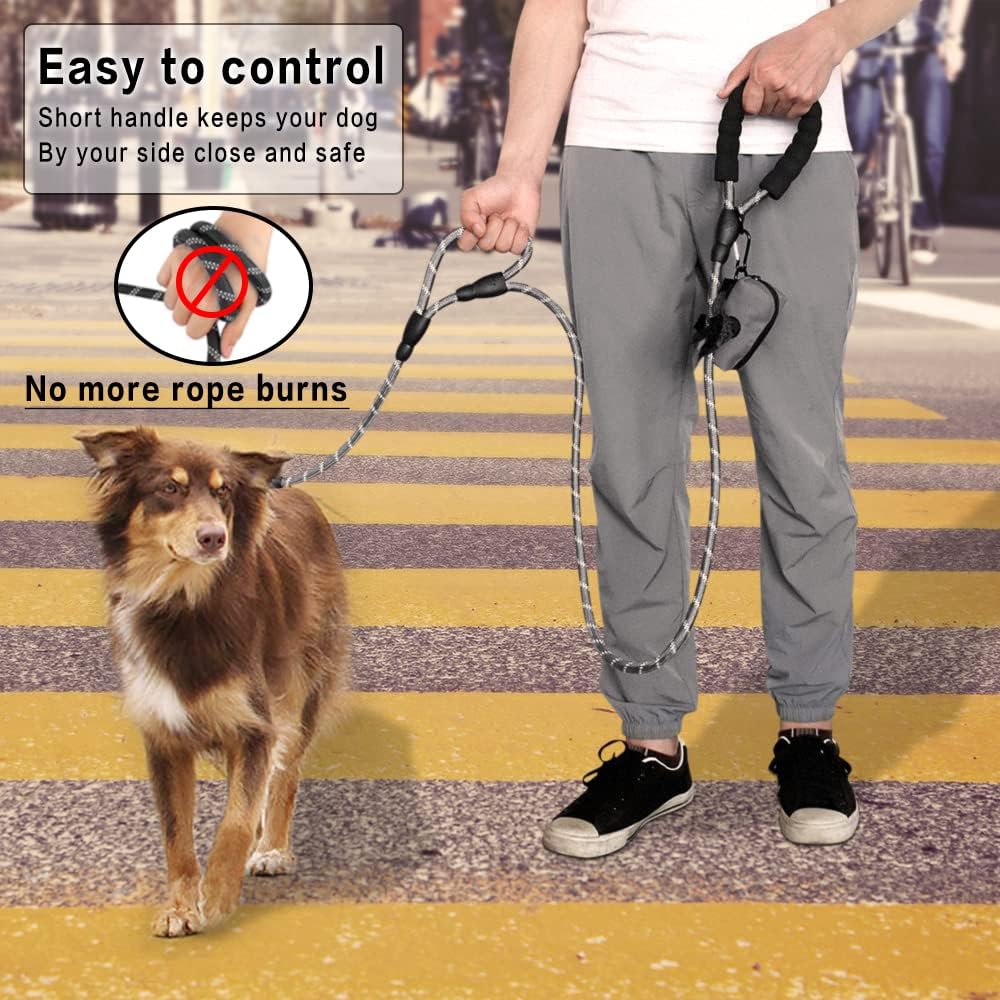 Plutus Pet Rope Dog Leash with Double Handles, Reflective - Rope-Gray - image 3