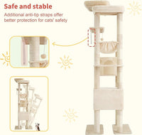 Hey-brother Tall Cat Tree Tower, Heavy Duty Scratching Posts with Large Platforms, Cozy Condos, Big Hammock, Toy Balls, Multi-Level Furniture for Indoor Adult Cats, 80.7 Inches, Beige MPJ039M