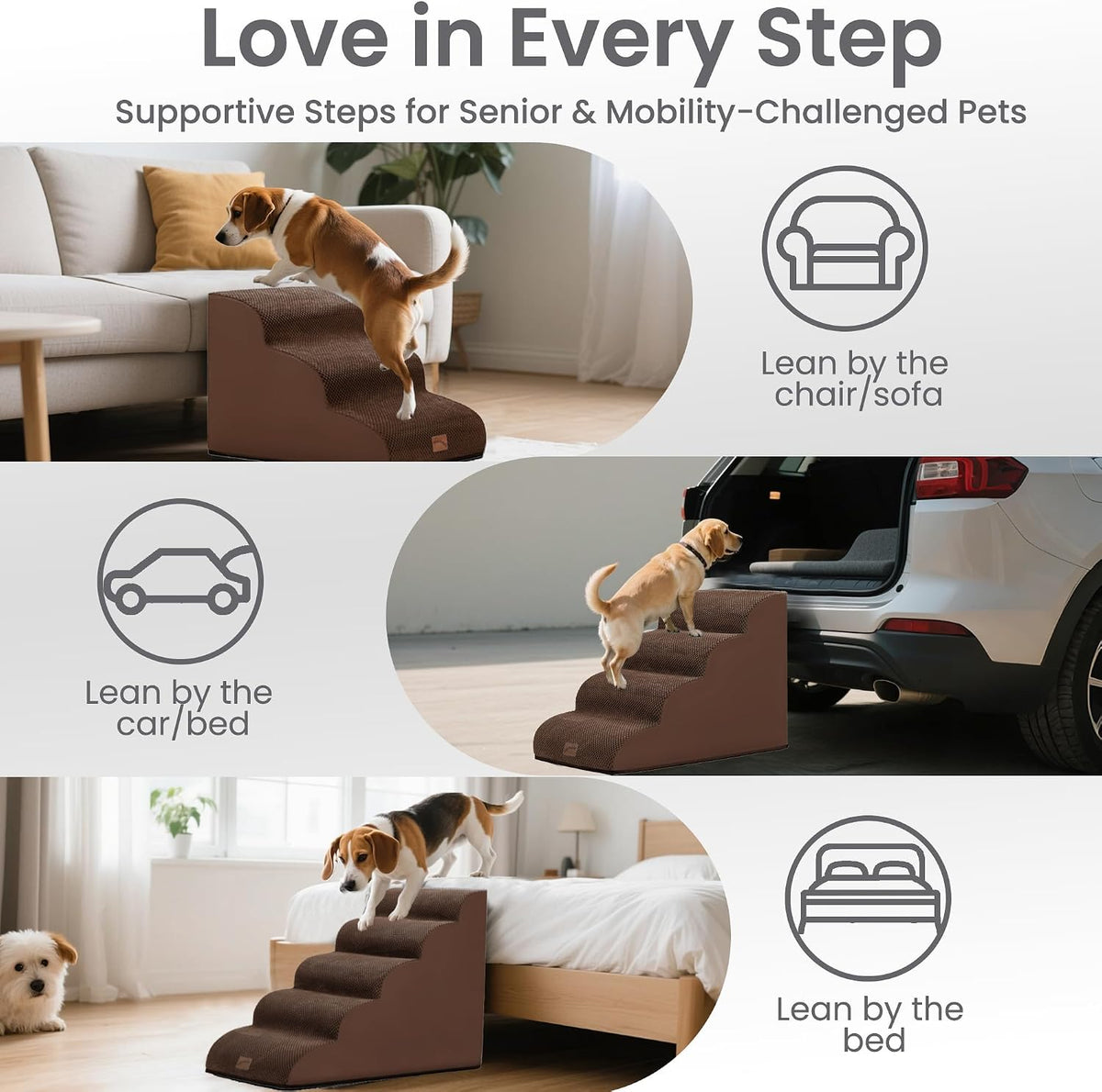 Dog Stairs for Small Dogs, 3-Step Pet Steps for Couch Sofa - Brown / 2 / 2-Step (15.7"D x 15.7"W x 11.8"H) - image 4