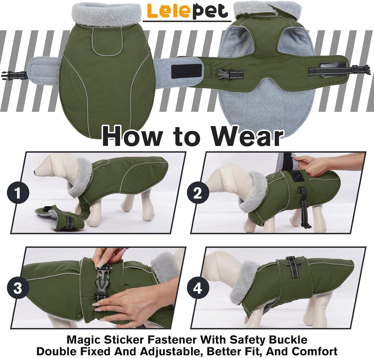 Dog Coats for Large Dogs Waterproof Dog Jacket with Adjustable Fit – Essentials for Dogs - M / Army Green - image 3