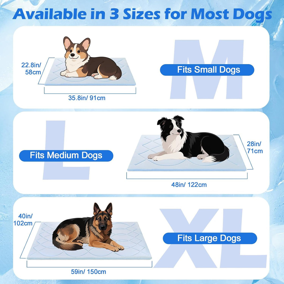 Q-Max>0.4 Dog Cooling Mat, 59''×40'', Blue+Grey - Rectangle-Blue+Grey / XL - image 2
