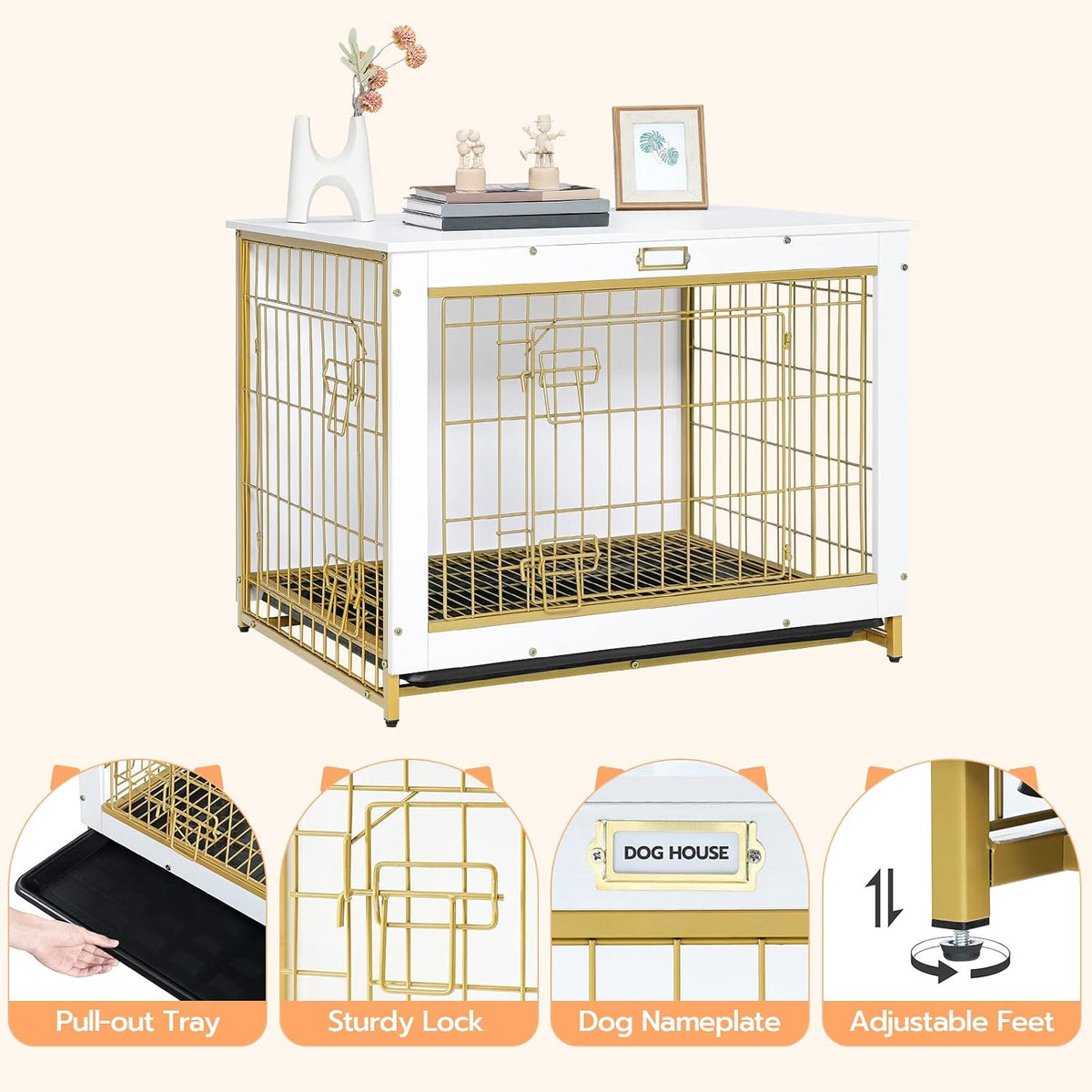 HOOBRO Dog Crate Furniture, 38.6" Large Dog Kennel Indoor - 31.5"L x 21.7"W x 25.4"H / White - image 4