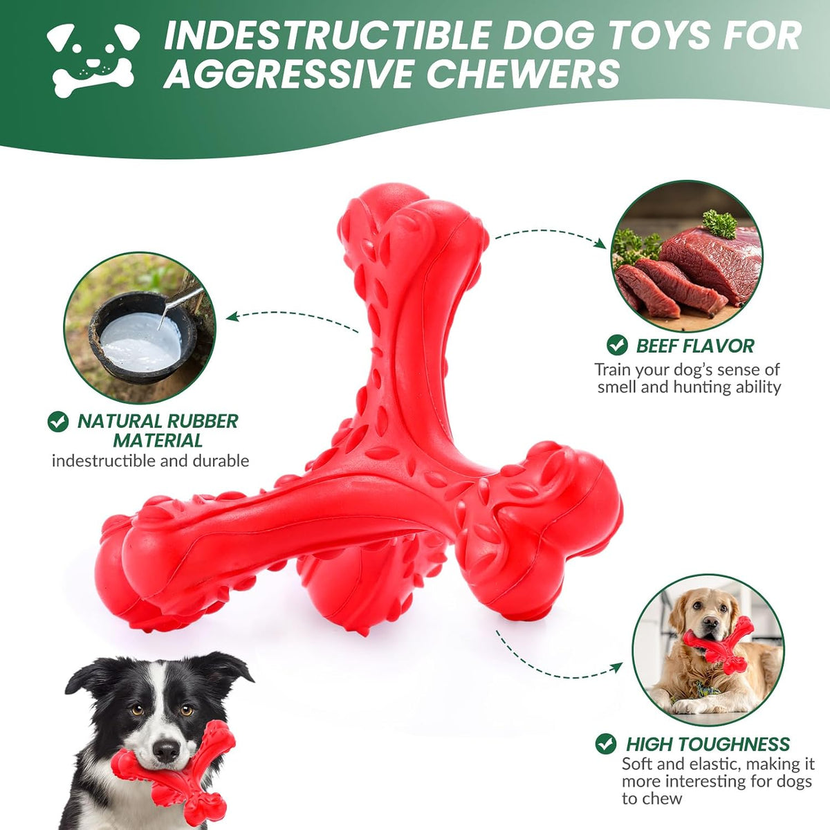 Dog Chew Toys for Aggressive Chewers Large Breed - Red - image 3