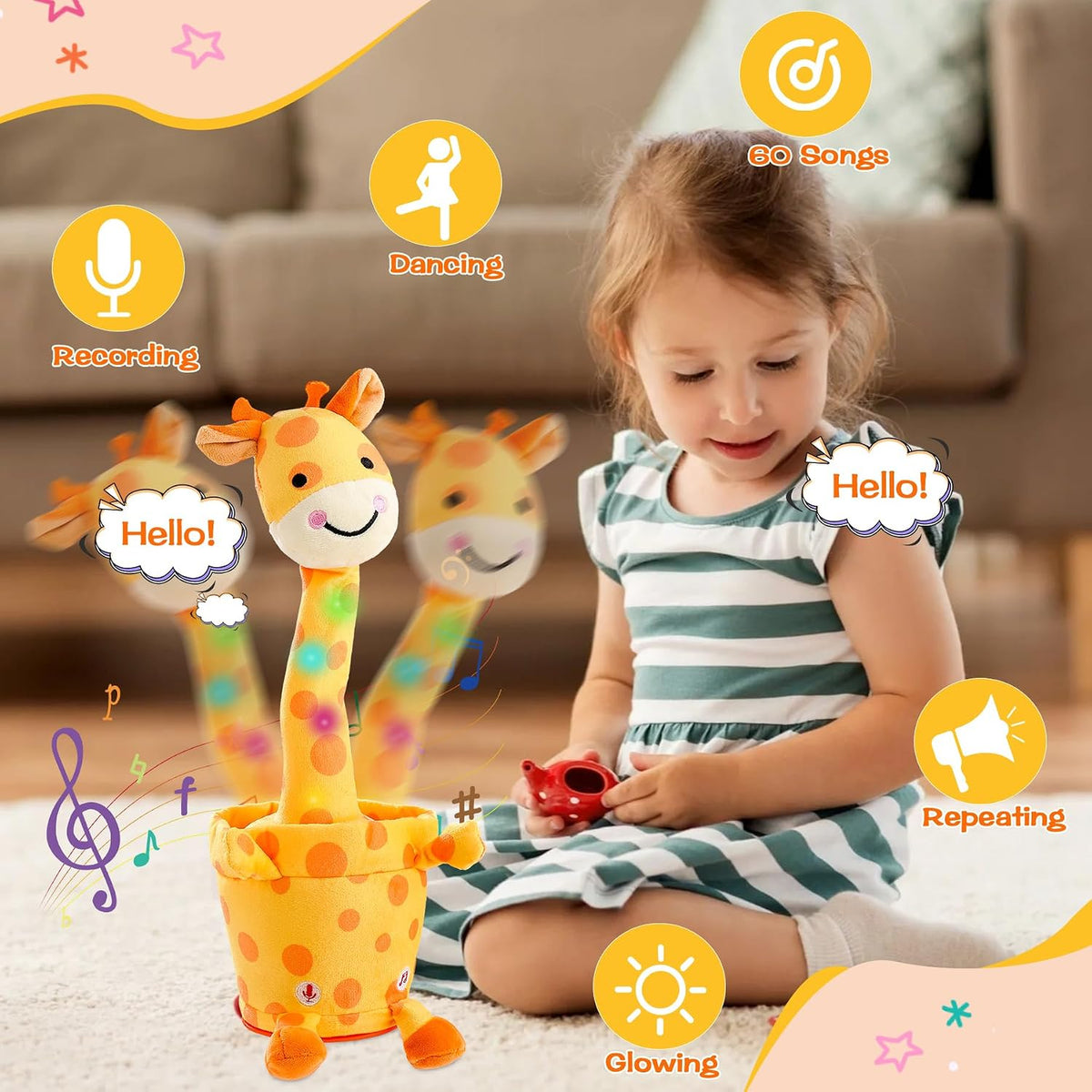 Dancing Talking Giraffe Toy, Singing Giraffe Baby Toys for Kids – Fun for Kids & Family - Smiling Giraffe - image 3