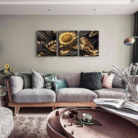 Yxbhhym Bathroom Wall Art Décor Black and Gold Leaf Poster Art Prints Sunflower Canvas Wall Art Paintings Flower Wall Pictures for living room Hallway Décor office Bedroom Decorations