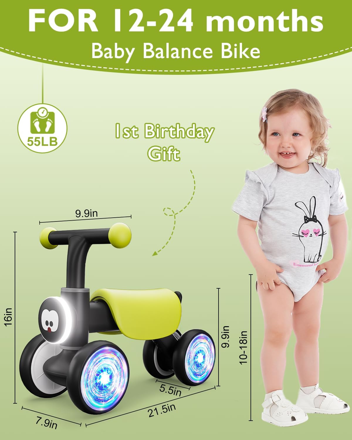 Balance Bike Toddler Outdoor Toys for 1 2 Year Old Girl Birthday Gifts – Fun for Kids & Family - Black - image 4