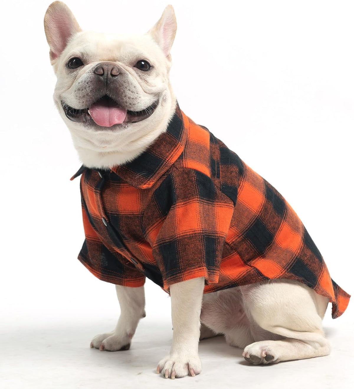 KOOLTAIL fall dog shirt in orange and black plaid with snap front, size L