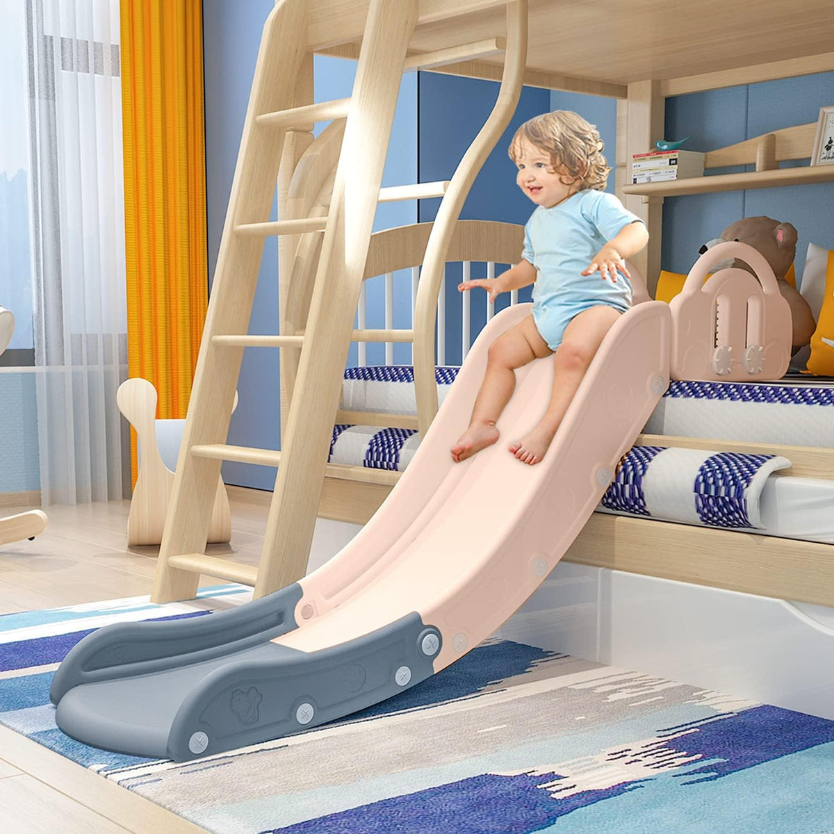 monleelnom yellow indoor couch slide for toddlers with adjustable armrests - view 2