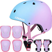 Kids Bike Skateboard Helmet Pad Set - S(18"-20.5"/ 2 -7years) / Blue pink