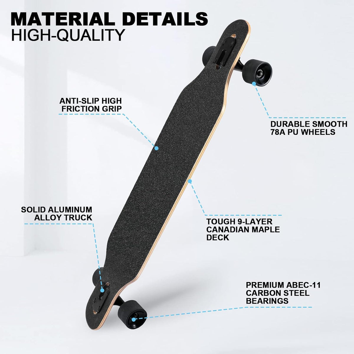 TLHB 41 inch drop through longboard skateboard with 9-ply maple deck and PU wheels - view 6