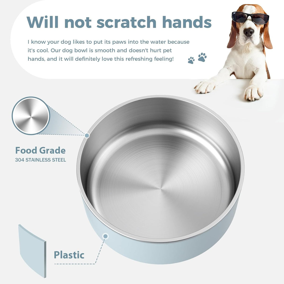 Dog Bowl, Stainless Steel Food and Water Bowl - 64 oz / Light Grey - image 4
