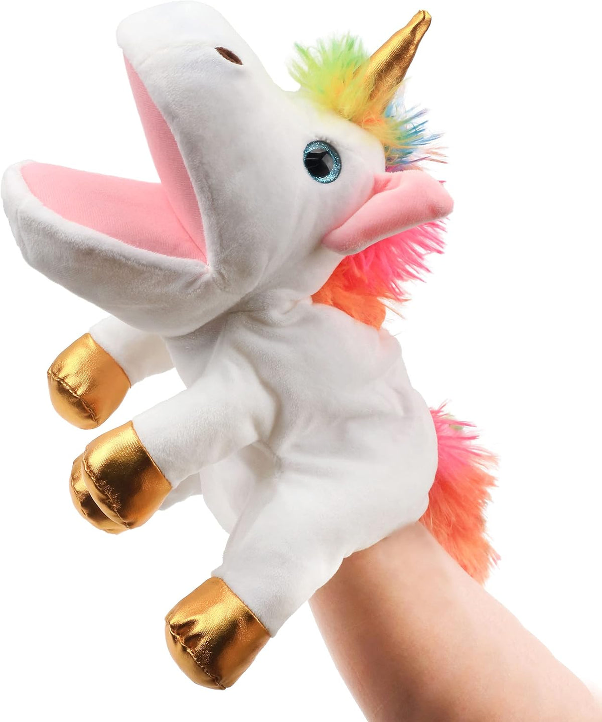 Hopearl white plush unicorn hand puppet with open movable mouth, 12 inches - view 31