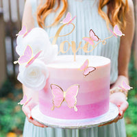 30Pcs 2D Waterproof Swallowtail Butterfly Cake Topper Transparent - Not Edible / Pink Gold-2 - image 4