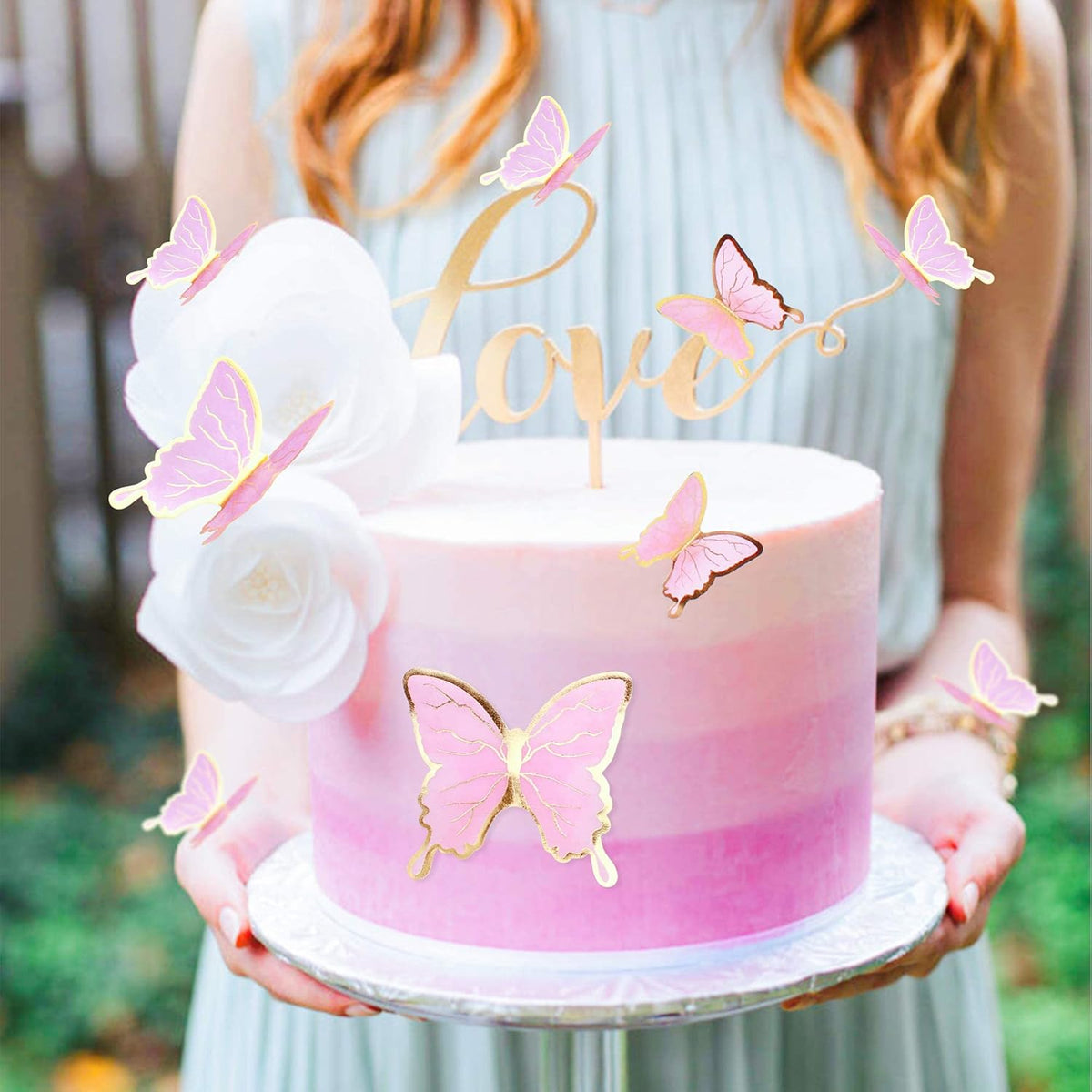 30Pcs 2D Waterproof Swallowtail Butterfly Cake Topper Transparent - Not Edible / Pink Gold-2 - image 4