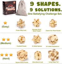 VolksRose 12pcs Wooden Brain Teaser Puzzles - A-9pcs-4.5cm - image 2