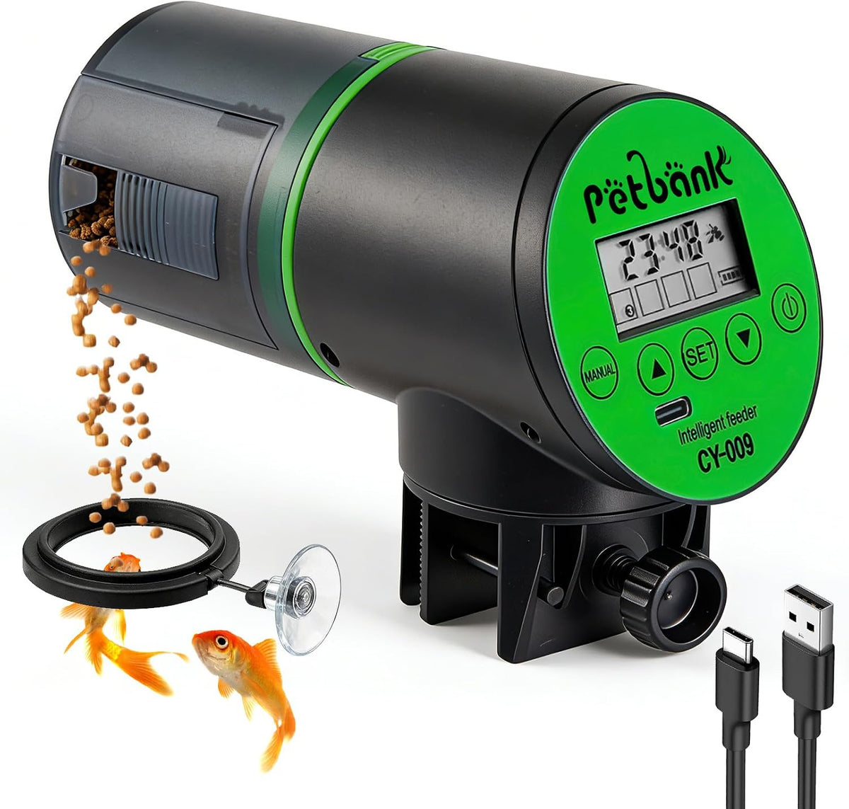 Automatic Fish Feeder for Aquarium Easy Setup & 4 Timers Green – Essentials for Fish - Green / CY-009-LCD Screen