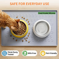 Silicone Pet Feeding Mat, Dog Cat Food Water Bowl Mat - Gray / 22"L x 14"W - image 3