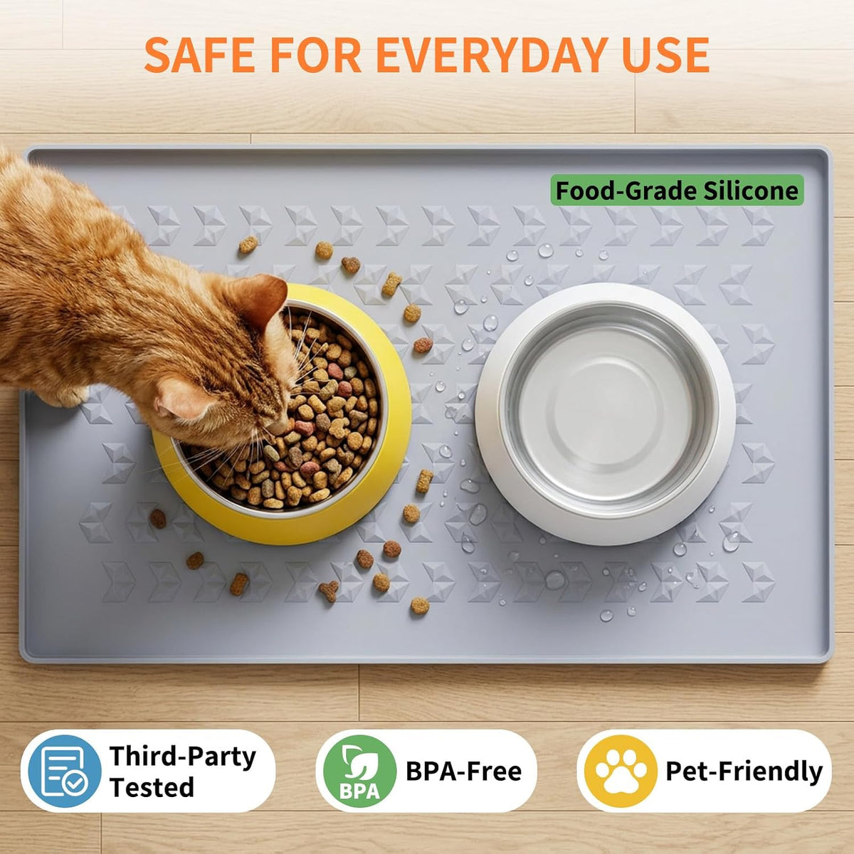 Silicone Pet Feeding Mat, Dog Cat Food Water Bowl Mat - Gray / 22"L x 14"W - image 3