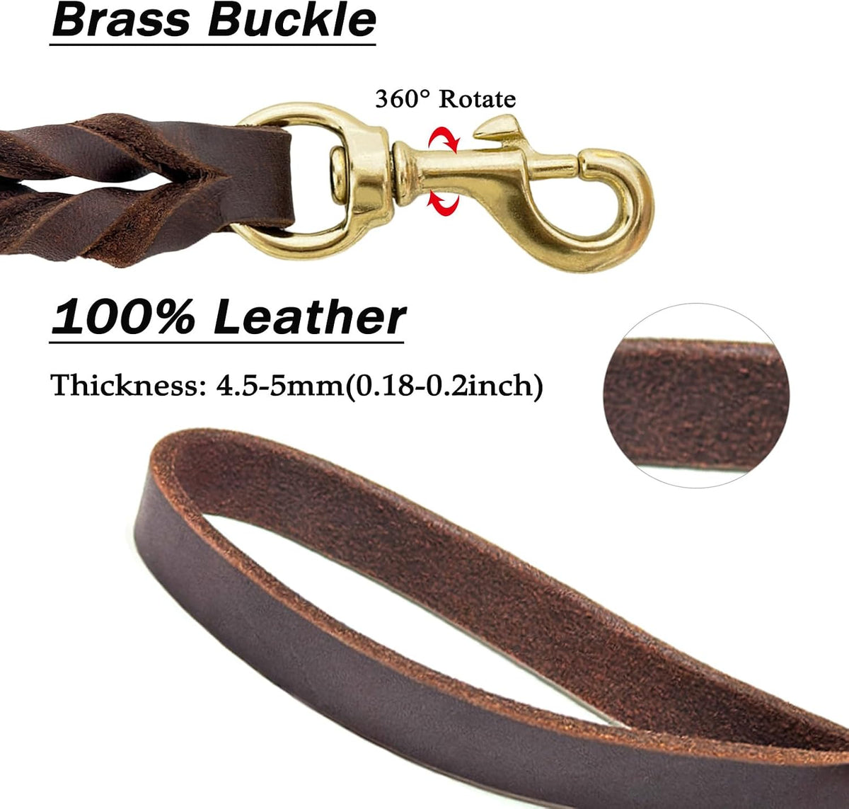 Guiding Star Leather Dog Leash 6ft x 3/4 inch Heavy Duty Training - Brown / 8ft x 1/2 inch - image 3