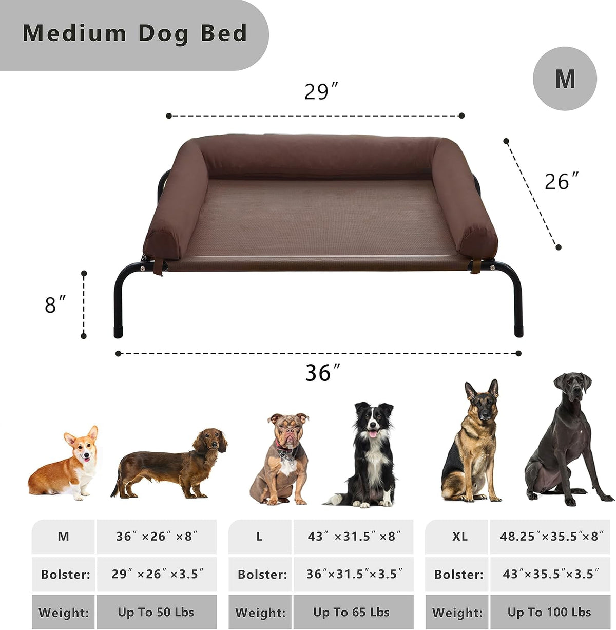 WESTERN HOME Cooling Elevated Dog Bed for Large Dogs - 36.0"L x 26.0"W x 8.0"Th / Brown - image 2