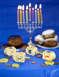 Izzy n Dizzy wooden Hanukkah dreidels 10 pack with coin gelt, gelt trays and instruction cards - view 10