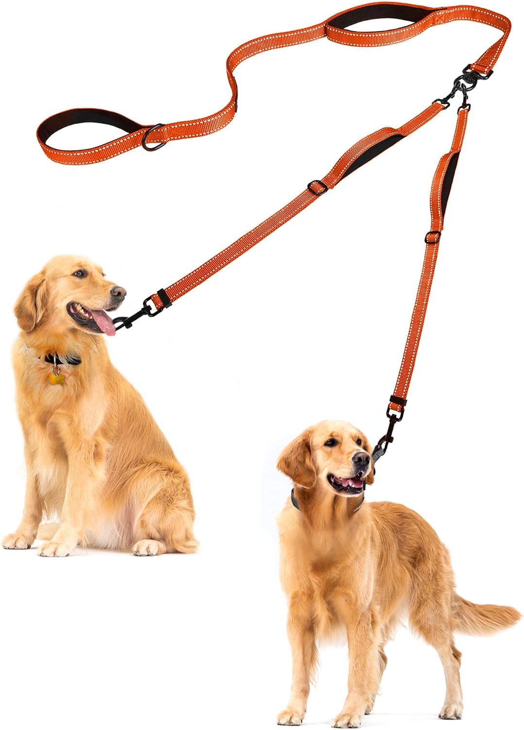 Double Dog Leash, No Tangle Dual Leash - Orange