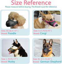 LUCKYPAW Dog Muzzle, Mesh Muzzle for Large Medium Small Dogs, Soft Mouth Guard for Biting Chewing, Breathable Mouth Cover with Adjustable Hook and Loop for Training, Grooming(Black, S)