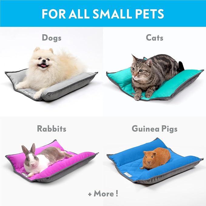 Paw Inspired Snuggle Bunny Bolster Bed for Rabbits, Cats, Dogs and Other Small Pets, Reversible Fleece Flop Bedding with Padded Sides (Gray/Green)