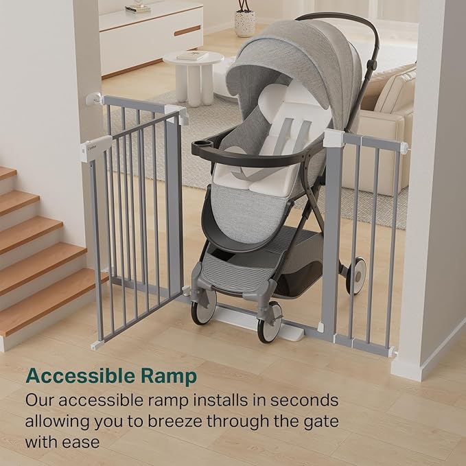 Cumbor 29.7"-51.5" Extra Wide Baby Gate for Stairs, Mom's Choice Awards Winner-Dog Gates for Doorways, Pressure Mounted Walk Through Pet Gate Indoor, Safety Auto-Close Child Gate for Kids, Gray