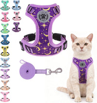 Cat Harness and Leash Set, Escape Proof and Adjustable - Star Purple / S (Chest: 11 - 16")