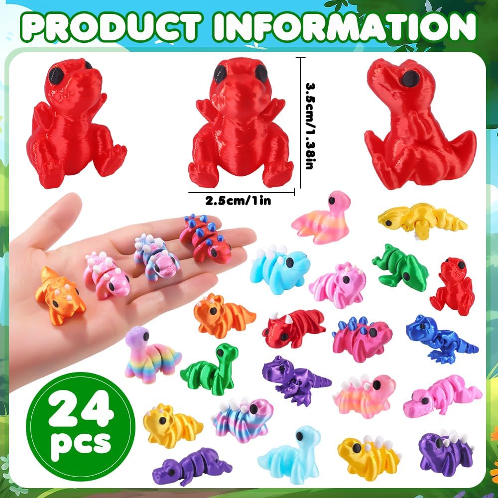 JOICEE 24Pcs 3D Printed Dinosaur Animals Mini Dinosaur Toys – Fun for Kids & Family - Multicolor - image 2