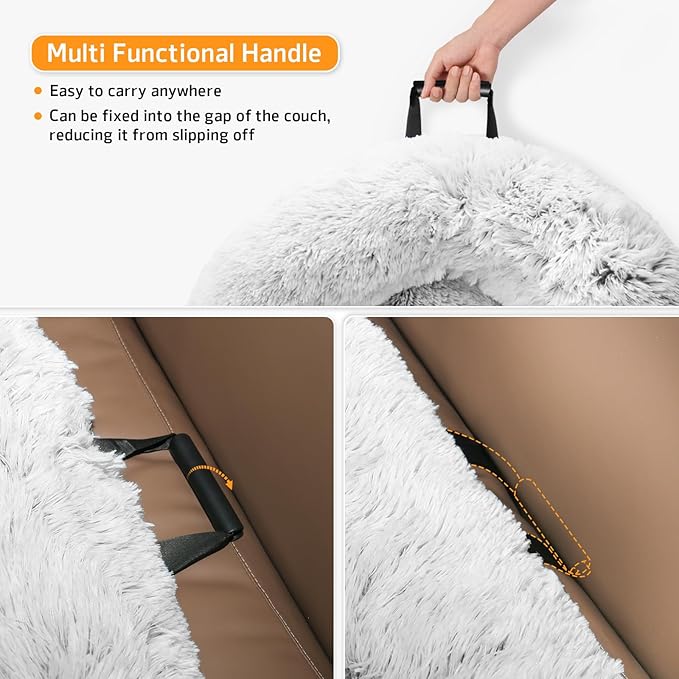 Calming Dog Bed Fluffy Plush Dog Mat for Furniture Protector with Removable Washable Cover for Large Medium Small Dogs and Cats (Small(35x31x5), Light Grey)